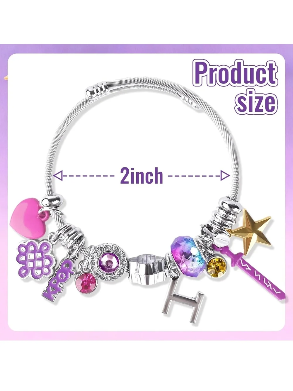 💜K-Pop Demon Hunters Themed Charm Bracelet in Purple Pink Silver